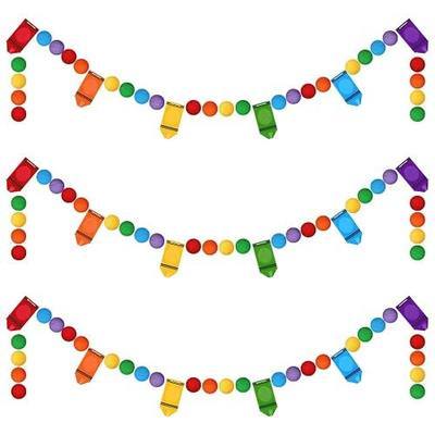 Rtteri 3 Pcs Crayon Classroom Decorations Crayon Felt Ball Garland Back to School Felt Summer Garland Handmade Pom Pom Ball Hanging Classroom Decor for School Kindergarten Ambience Celebration Decor