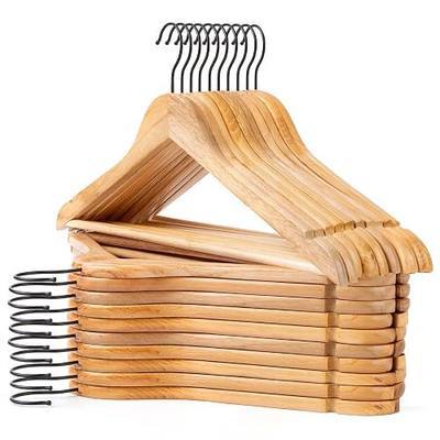 JS HANGER Wooden Hangers 20 Pack, Natural Wood Suit Hangers with Non Slip Shoulder Grooves, Clothes Hangers for Coats, Shirts, Jackets, Pants, Suits