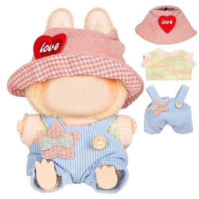 17cm Doll Clothes for Labubu - Kawaii Chic Style Set for 17cm Dolls, Cute Doll Outfit with Accessories - Colorful T-Shirt + Star Light Blue Romper + Heart Shaped Pink Hat (Clothes Only)