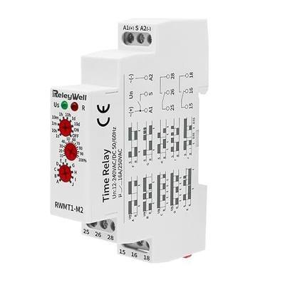 Delay Time Relay, GRT8-M2 AC DC 12V, 24V, 120V, 16A, ReleyWell | Multifunction Timer Relay with 10 Function Selections, 0.1 sec-10 Days, Delay ON Off, Din Rail Timer (M2 AC/DC 12V-240V)