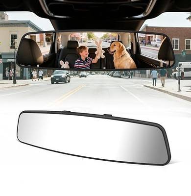 Panoramic Rear View Mirror 12 Inch Chrome Anti-glare for Car SUV | Universal Convex Clip on Large Rear Mirrors Car Interior Extra Big Wide Angle Rearview Mirror Extender to Reduce Blind Spot