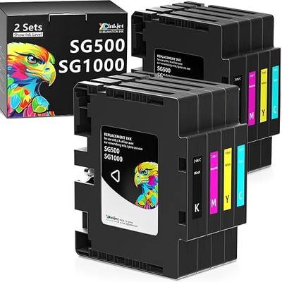 SG500 Sublimation Ink Cartridges Compatible Replacement for Sawgrass SG500 & SG1000 Printers, Ultra Vivid Ink, Optimized for Full Compatibility (BK/C/M/Y, 8-Pack)
