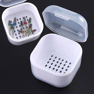 Nail Tool Sterilizer Box Plastic Sterilization Tray for Nail Art Accessories Tools, Portable Nail Drill Bits Disinfectant Container Soaking Box with Strainer Pedicure Manicure Cleaning Equipment
