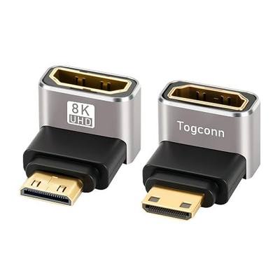90 Degree Mini HDMI to HDMI Adapter 2 Pack, (Up and Down) Right Angle Mini HDMI (Male) to HDMI (Female) L-Shaped Converter Connector Support 8K@60Hz,4K@120Hz for Raspberry Pi Zero, Camera, Monitor