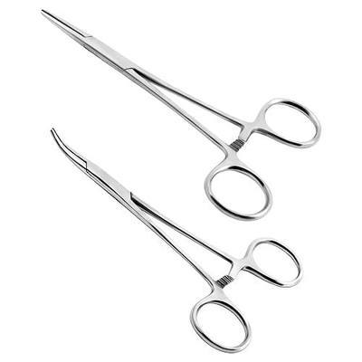 Ainiv 2 Piece Hemostat Curved and Straight Stainless Steel Self-Locking Fishing Forceps Piercing Remover Tool Piercing Grabber Tool for Nurses Pet Grooming Care Fishing DIY Crafting(5")
