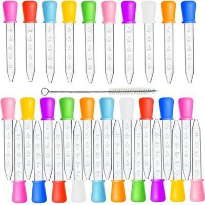 Liquid Droppers with Silicone Pipettes, 30 Pack 5ml Medicine Droppers with Cleaning Brush, Small Plastic Eye Dropper for Kids Medicine, Candy Mold, Gummy Bear, Gelatin, Oil, Crafts (Pack of 30)