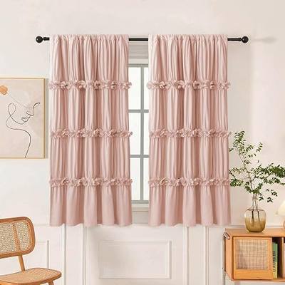 Homechoice Decor Thermal Insulated Window Curtains, 42" W x 63" L (Pair) | Ruched Blackout Window Treatments with 3 Rows of Butterfly Flowers, Rustic Rod Pocket Drapes for Room, Peach Pink (LQ-30)