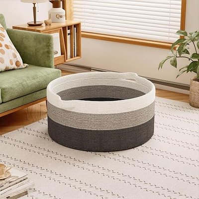 125L Extra Large Blanket Basket, 25" x 16" | Jumbo Laundry Woven Baskets Decorative Home, Cotton Rope Basket with Handles, Baby Toy Baskets for Storage, Gradual Gray