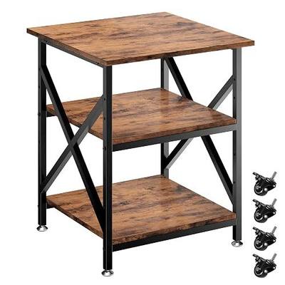 3 Tier Printer Stand, Large Table with Wheels, Rolling Cart with Height Adjustable Middle Storage Shelf, 23.6 x 23.6 x 30.3 Inches Shelf for Home Office, Vintage Brown