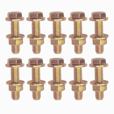 10PCS Exhaust Manifold Bolt Kit – High-Strength Carbon Steel, 0.7" x 1.45", hex Flange nut Screws (Non-Slip). Color Zinc Plated, Universal fit for Most car Models (Gold)