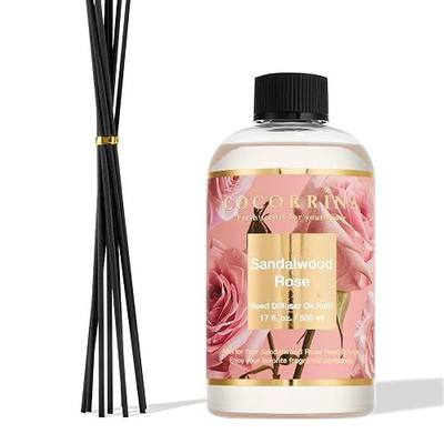 Cocorrína Reed Diffuser Refill Sandalwood Rose 17oz (500ml) with 8 Sticks - Premium Long-Lasting Floral Essential Oil, Home Fragrance for Bedroom, Bathroom Home Decor