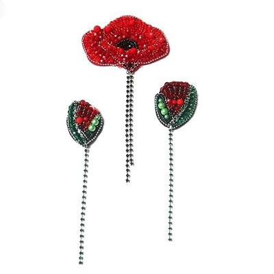 3pc/Set DIY Fashion Embroidery Rhinestone Beaded Patches for Clothing Embroidery red Flower Patches for Bags Tassel Decorative parches Appliques