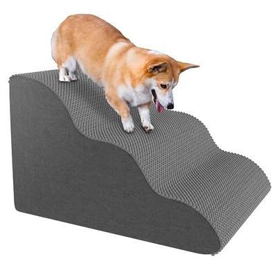 Pet Stairs for Small Dogs and Cats, Comfortable Curved Design with Waterproof Cover, High-Density Foam Steps for Beds or Sofas, Durable and Lightweight, 3-Layer, 21.7x15.7x13.8 Inches Grey