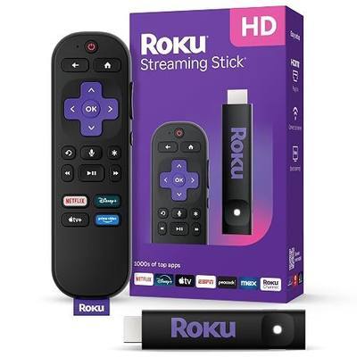 Roku Streaming Stick HD with Voice Remote | Compact 4K Streaming Device for TV with Roku Voice Remote & Long-Range Wi-Fi - Free & Live Local News, Sports