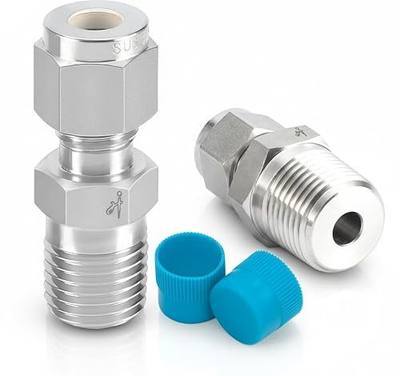 12mm OD x 1/2" MNPT 2Pcs 316 Stainless Steel Compression Tube Fitting Male Straight Adapter Connector with Ferrules for Oil, Chemical, and Natural Gas Connections