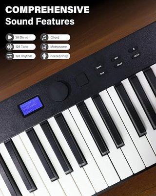 AiJoy 88-Key Piano Keyboard with Semi-Weighted Keys Portable Foldable Piano | Electric Piano with 128 Tones, Built-in Speakers and Battery, USB-MIDI, Sustain Pedal, Carry-Bag Travel Piano for Beginners