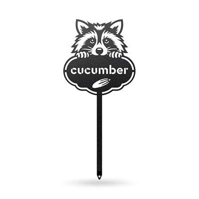 RealSteel Rocky the Raccoon Plant Markers – Cute Metal Garden Labels for Herbs & Vegetables | Outdoor Steel Plant Stakes for Garden, Greenhouse & Raised Beds | Gardening Gift | USA (CUCUMBER-B-6X13)