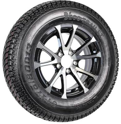 eCustomrim Trailer Tire Rim Assembly ST175/80D13 13 Inch Aluminum 5 Lug | 175/80D13 Load Range C 6 Ply Tire, 5 Bolt On 4.5 Inch Center, Avalanche T07 Black Aluminum Wheel, 2 Year Warranty