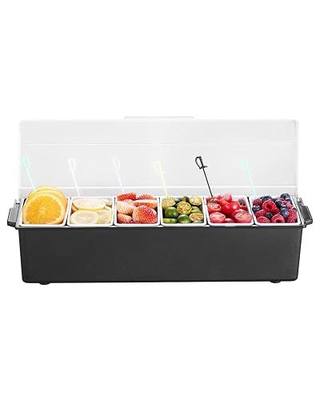 VEVOR Chilled Condiment Server, 6 Compartment Ice Cooled Condiment Serving Container, Chilled Garnish Tray Bar Caddy with Lid, for Bartending & Serving Taco, Salad, Fruit, Home & Restaurant Supplies