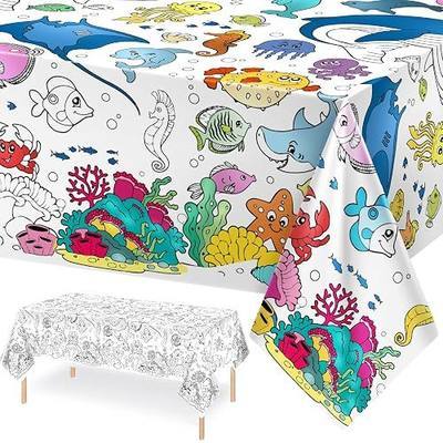 Giant Under The Sea Party Coloring Tablecloth for Kids - Huge Ocean Animals Theme Table Cover Large Under The Sea Shark Painting Poster for Children Birthday Party Supplies 54x108 Inch