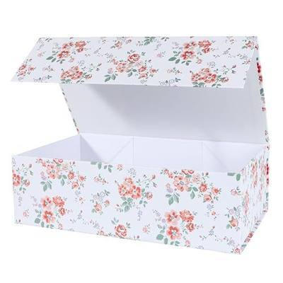 LFBOX Rose Floral Gift Box with Magnetic Lids 1 Pack | Large Bridesmaid Proposal Boxes 13.8x8.3x4.4 in, Rectangle Wedding Decorative Storage Box