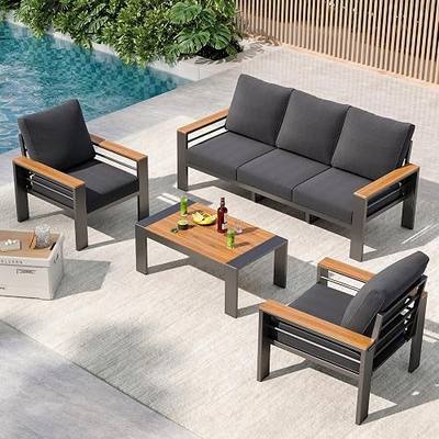 Aoxun Patio Furniture Set, Aluminum Outdoor Furniture with Oversized Seats | All Weather Outdoor Sectional with Washable 5" Thick Olifen Cushion, Patio Conversation Sets with Coffee Table, 5-Seat