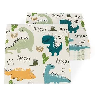 Dinosaur Napkins, Dinosaur Party Napkins for Dino Theme Party Birthday Dinner Dessert, Cute, 6.5 x 6.5 Inches, 40 Count