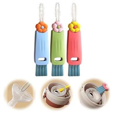 3 in 1 Cup Lid Cleaning Brush, 2025 New Cup Lid Cleaner with Brush, Multifunctional Portable Crevice Cleaning Brush Set for Baby Bottle Gap Tight Spaces, Home Kitchen Cleaning Tools (Mix)