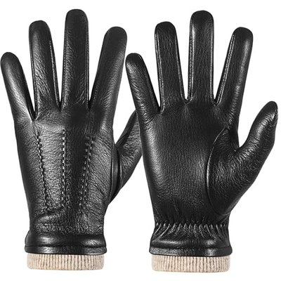 Winter Leather Gloves Men, Cashmere Warm Lined Finger Touchscreen Texting