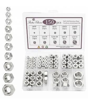 Bates- SAE Hex Nuts Assortment Kit, 10 Sizes, 150 pcs, Stainless Steel, 4#40 6#32 8#32 10#24 10#32 12#24 1/4"-20 5/16"-18 3/8"-16 1/2"-13, Hardware Nuts