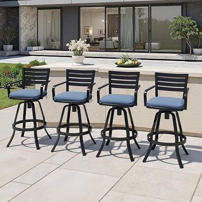 30" Swivel Outdoor Bar Stools Set of 4, Sunbrella Cushion Patio Bar Chairs | Heavy-duty Cast Aluminum Frame, Weatherproof, Sunbrella Cushion, 360° Swivel, UV/Fade/Moisture Resistant, Easy to Clean.