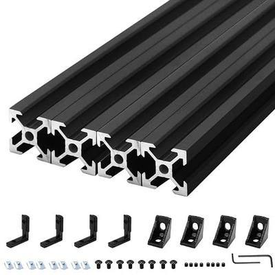 4Pack 2020 Aluminum Extrusion V-Slot 500mm Black Extruded Aluminum Profile 20x20 V-Slotted Framing European Standard Anodized Linear Rail for 3D Printer Accessories Parts