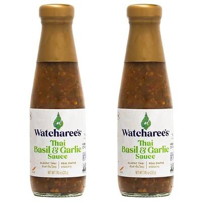 Watcharee's Thai Basil Garlic Sauce, Gluten Free, Vegan, Authentic Stir Fry, Dressing, Rice Seasoning, Condiment & Dipping Sauce - 7.4 oz Bottle (Pack of 2)
