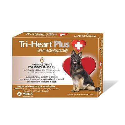 TRI-HEART PLUS Chewable Tablet for Dogs, 51-100 lbs (Brown Box), 6 Chewable Tablets, 6-Month Supply