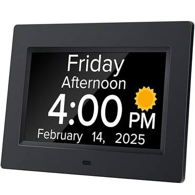 Digital Alarm Clock with Date and Day of Week for Dementia Seniors, Voice Announcement Time, Multiple Alarm Sets, Auto DST, Gifts for Elderly People with Dementia - Black