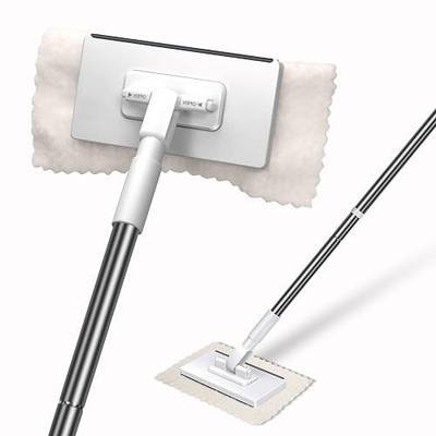 Masthome Snap Grip Mini Mop with Built-in Squeegee, Zero Touch Cloth Changing Dust Mop, 360° Swivel Head Small Mop for Walls, Bathroom Corners, Windows, Includes 1 Reusable Cloth