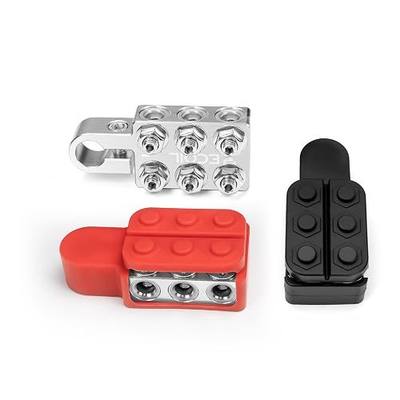 Recoil ABT12 12-Way Positive & Negative Battery Terminals Top Post | for SAE/DIN/EN Pair SIX 0/2/4 Gauge Holes & SIX 5/16” M8 Studs Silicone Covers for Insulation & Protection