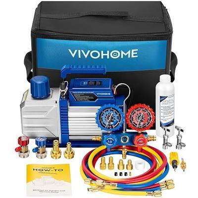 VIVOHOME 110V 1/4 HP 3.5CFM Single Stage HVAC Vacuum Pump and AC Manifold Gauge Kit, Sparkless Motor for R32 R1234yf R454B R134a R22 R410a Systems, Automotive Air Conditioner Maintenance
