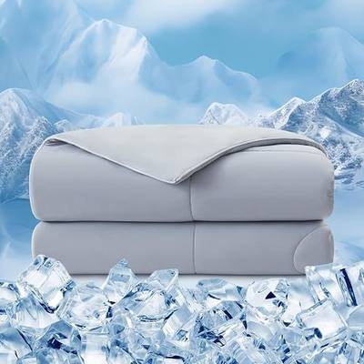 EMME Cooling Comforter Queen Size, Double Sided Cold 90% Nylon Fabric Fabric Cooling Blanket for Hot Sleepers, Q-Max>0.5 Breathable Summer Quilt for Night Sweater, Lightweight(Grey,90 x 90)