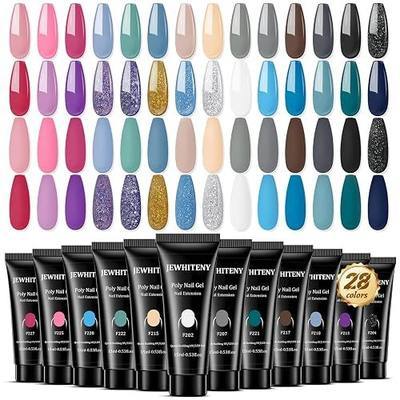 JEWHITENY 28 Colors Poly Nail Gel Set - 15ml Nude Pink Brown Black Grey Blue Yellow Tones for French Manicure DIY Nail Art Salon & Home Use Holiday Gift
