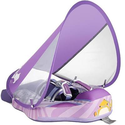 Mambobaby Float Add Tail No Flip Over Non-Inflatable Baby Swim Float Pearl Foam Solid Water Floats Smart Swim Trainer Infant Pool Float Swim Ring with Sun Canopy