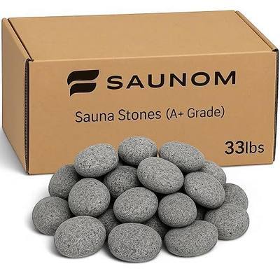 Premium Sauna Rocks for Electric and Wood Burning Sauna Heaters — 33lbs A+ Grade Natural Vulcanite — Crack Resistant & Superior Heat Retention Sauna Stones — Fast Heating & Long Lasting Steam