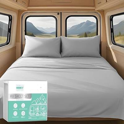 Degrees of Comfort RV Short Queen Sheet Set - 4 Piece Soft Bed Sheets, Easy Fit up to 13", Breathable and Wrinkle-Free, for Camper & Travel Trailer, Machine Washable, Oeko-TEX Certified, Light Grey