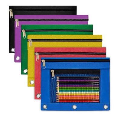 Pencil Pouch for 3 Ring Binder 6 Pack Pencil Bags with Zipper Pencil Case for Binder Large Pencil Case Pouch 3 Ring with Clear Mesh Window Double Pockets Office Supplies Assorted Color