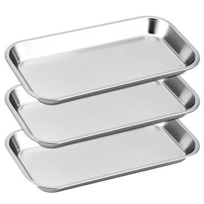 QWORK Lab Instrument Tools, 3 Pack Stainless Steel Lab Science Supplies Tray, Salon Tool Organizer Trays, 8.6" x 4.3" x 0.8"