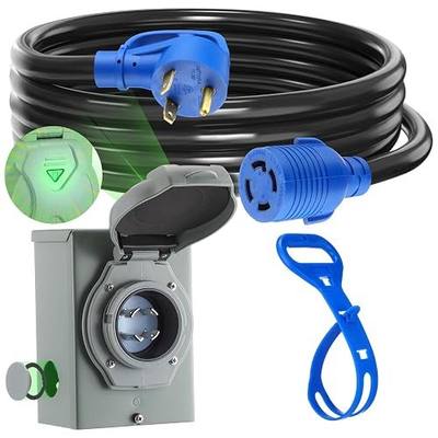 Kanayu 10 FT 30 Amp Generator Cord and Pre-Drilled Power Inlet Box NEMA TT-30P to L14-30R, 3 Prong to 4 Prong Generator Plug Adapter, RV to House Inlet Box, STW 10 AWG, ETL Listed