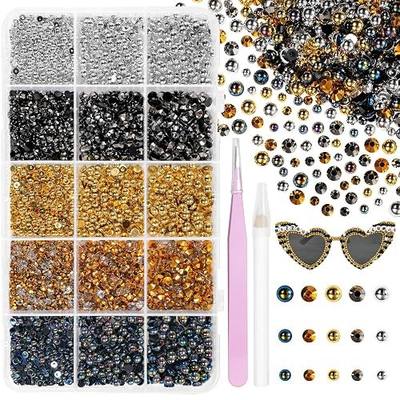 12000Pcs Black Flatback Pearls and Jelly Rhinestones for Crafting for DIY | Mixed Size 3-5mm Resin Rhinestones Silver Gold Half Pearl Bedazzling Gems for Nail Crafts Bottles Tumblers Clothes Makeup