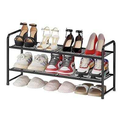 Simple Shoe Rack 2 Tier 27 Inch Wide, Heavy Duty Metal Closet Shoe Organizer Shelf for Entryway, Front Door, Black