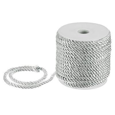 M METERXITY 22 Yards Twisted Rope Trim, 5mm/0.2" Silver Gray Soft Polyester Twisted Silk Rope Cord 3-Ply Decorative Cord for Gift Bag/DIY Crafts/Home Decor/Curtain Tieback