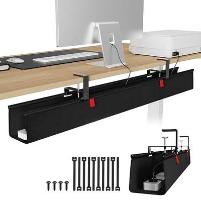 KEEGH Extra Large No Drill Under Desk Cable Management Tray 48 in, Black | Clamp/Screw Mount, Supports Up to 70lbs, Fabric Wire Management, Cord Hiders, Cord Management for Office/Home
